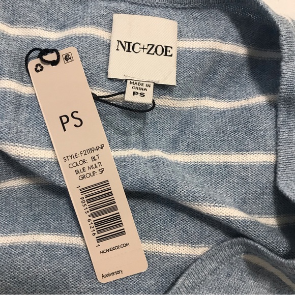 Nic + Zoe Blue/White Striped Sweater Top long Ombré Sleeves - Picture 3 of 4